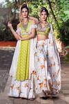 Buy_Aaryaa By Kashveen Kohli_Green Skirt Crepe Floral Leaf Neck Cape And Set _Online_at_Aza_Fashions