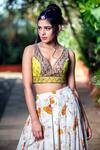 Shop_Aaryaa By Kashveen Kohli_Green Skirt Crepe Floral Leaf Neck Cape And Set _Online_at_Aza_Fashions