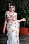 Aaryaa By Kashveen Kohli White Crepe And Net & Blouse , Saree Pepper Floral Print & Sequin With Online at Aza Fashions Aaryaa By Kashveen Kohli_White Crepe And Net & Blouse , Saree Pepper Floral Print & Sequin With _Online_at_Aza_Fashions