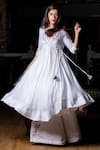 Shop_Aaryaa By Kashveen Kohli_White Modal Cotton Thread, Beads, Placement Embroidered Anarkali And Palazzo Set _at_Aza_Fashions