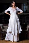 Buy_Aaryaa By Kashveen Kohli_White Modal Cotton Thread, Beads, Placement Embroidered Anarkali And Palazzo Set _at_Aza_Fashions