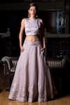 Buy_Aaryaa By Kashveen Kohli_Purple Cotton Satin Stretch And Chanderi Sequin, Thread, Lehenga & Blouse Set _at_Aza_Fashions