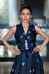 Aaryaa By Kashveen Kohli_Blue Crepe Floral Print Collared Neck Crop Top And Skirt Set _Online_at_Aza_Fashions