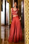 Buy_Aaryaa By Kashveen Kohli_Orange Satin Stretch And Modal Embroidery Crop Top & Palazzo Set _at_Aza_Fashions