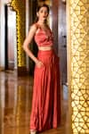 Shop_Aaryaa By Kashveen Kohli_Orange Satin Stretch And Modal Embroidery Crop Top & Palazzo Set _at_Aza_Fashions