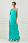 Buy_Label Nitika_Green Satin One Shoulder Dress_Online_at_Aza_Fashions