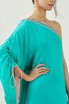 Shop_Label Nitika_Green Satin One Shoulder Dress_Online_at_Aza_Fashions