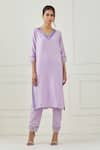 Buy_Label Nitika_Purple Chanderi Embroidered Sequin V Neck Kurta Set  _Online_at_Aza_Fashions