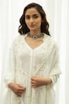 Roze_White 100% Cotton Embroidered Floral V Neck Mahajabeen Kurta _at_Aza_Fashions