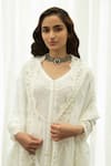 Roze_White 100% Cotton Embroidered Floral V Neck Mahajabeen Kurta Set _at_Aza_Fashions