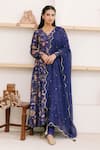 Buy_Itraake_Blue Anarkali- Cotton Silk Printed Floral V Neck Set  _at_Aza_Fashions