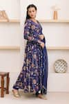 Shop_Itraake_Blue Anarkali- Cotton Silk Printed Floral V Neck Set  _at_Aza_Fashions