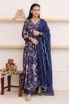 Itraake_Blue Anarkali- Cotton Silk Printed Floral V Neck Set  _Online_at_Aza_Fashions