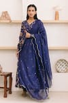 Shop_Itraake_Blue Anarkali- Cotton Silk Printed Floral V Neck Set  _Online_at_Aza_Fashions