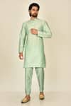 Buy_Samyukta Singhania_Green Cotton Silk Plain Full Sleeve Kurta Set_at_Aza_Fashions