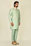 Samyukta Singhania_Green Cotton Silk Plain Full Sleeve Kurta Set_Online_at_Aza_Fashions