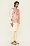 Samyukta Singhania_Multi Color Cotton Silk Printed Floral Bundi And Kurta Set For Men_Online_at_Aza_Fashions