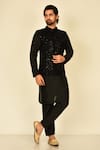 Buy_Samyukta Singhania_Black Cotton Silk Embroidered Floral Velvet Bundi And Kurta Set _at_Aza_Fashions