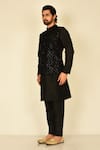 Samyukta Singhania_Black Cotton Silk Embroidered Floral Velvet Bundi And Kurta Set _Online_at_Aza_Fashions