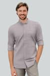 Buy_HeSpoke_Grey 100% Cotton Embroidered Nodal Lines Morbel Shirt _at_Aza_Fashions