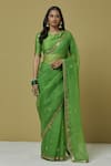 Buy_Ikshita Choudhary_Green Chanderi Printed Bandhani Round Embroidered Saree With Blouse For Women_at_Aza_Fashions