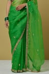 Shop_Ikshita Choudhary_Green Chanderi Printed Bandhani Round Embroidered Saree With Blouse For Women_Online_at_Aza_Fashions