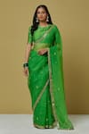 Buy_Ikshita Choudhary_Green Chanderi Embroidered Floral Saree_at_Aza_Fashions