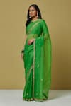 Shop_Ikshita Choudhary_Green Chanderi Embroidered Floral Saree_at_Aza_Fashions