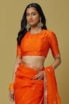 Buy_Ikshita Choudhary_Orange Chanderi Printed Bandhani Round Embroidered Saree With Blouse_Online_at_Aza_Fashions