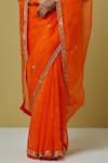 Shop_Ikshita Choudhary_Orange Chanderi Printed Bandhani Round Embroidered Saree With Blouse_Online_at_Aza_Fashions