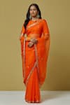 Buy_Ikshita Choudhary_Orange Chanderi Printed Bandhani Round Embroidered Saree With Blouse_at_Aza_Fashions
