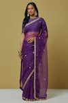 Buy_Ikshita Choudhary_Purple Organza Printed Bandhani Embroidered Saree With Blouse For Women_at_Aza_Fashions