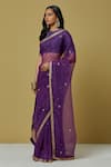 Ikshita Choudhary_Purple Organza Printed Bandhani Embroidered Saree With Blouse For Women_Online_at_Aza_Fashions