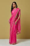 Ikshita Choudhary_Pink Organza Printed Bandhani Embroidered Saree With Blouse For Women_Online_at_Aza_Fashions