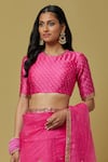 Shop_Ikshita Choudhary_Pink Organza Printed Bandhani Embroidered Saree With Blouse For Women_Online_at_Aza_Fashions