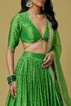 Ikshita Choudhary_Green Chanderi Printed Bandhani V Neck Lehenga Set _at_Aza_Fashions