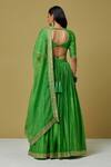 Shop_Ikshita Choudhary_Green Organza, Chanderi Sequin, Bandhani V Neck Blouse And Lehenga Set_at_Aza_Fashions