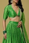 Shop_Ikshita Choudhary_Green Organza, Chanderi Sequin, Bandhani V Neck Blouse And Lehenga Set_Online_at_Aza_Fashions