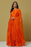 Buy_Ikshita Choudhary_Orange Organza, Chanderi Sequin, Bandhani Round Anarkali With Dupatta _at_Aza_Fashions
