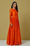 Ikshita Choudhary_Orange Organza, Chanderi Sequin, Bandhani Round Anarkali With Dupatta _Online_at_Aza_Fashions