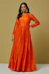 Buy_Ikshita Choudhary_Orange Organza, Chanderi Sequin, Bandhani Round Anarkali With Dupatta _Online_at_Aza_Fashions