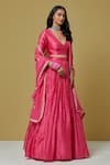 Ikshita Choudhary_Pink Chanderi Printed Bandhani V Neck Lehenga Set _Online_at_Aza_Fashions