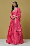 Buy_Ikshita Choudhary_Pink Chanderi Printed Bandhani V Neck Lehenga With Blouse _Online_at_Aza_Fashions