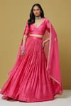 Buy_Ikshita Choudhary_Pink Chanderi Printed Bandhani Lehenga For Women_at_Aza_Fashions