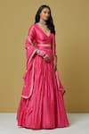Ikshita Choudhary_Pink Chanderi Printed Bandhani Lehenga For Women_Online_at_Aza_Fashions