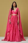 Buy_Ikshita Choudhary_Pink Chanderi Printed Bandhani Lehenga For Women_Online_at_Aza_Fashions