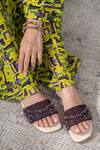 Buy_Mehak Murpana_Maroon Embellished Sliders_at_Aza_Fashions