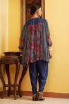 Shop_Nadima Saqib_Blue Tunic- Lurex Georgette And Georgetteslip- Shantoon Printed Floral V Neck _at_Aza_Fashions