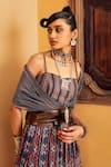 Nadima Saqib_Blue Blouse - Satinskirt Printed Geometric Sweetheart Neck Skirt Set _Online_at_Aza_Fashions