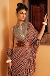 Buy_Nadima Saqib_Brown Blouse - Satinsaree- Lurex Georgettepetticoat - Saree With _Online_at_Aza_Fashions